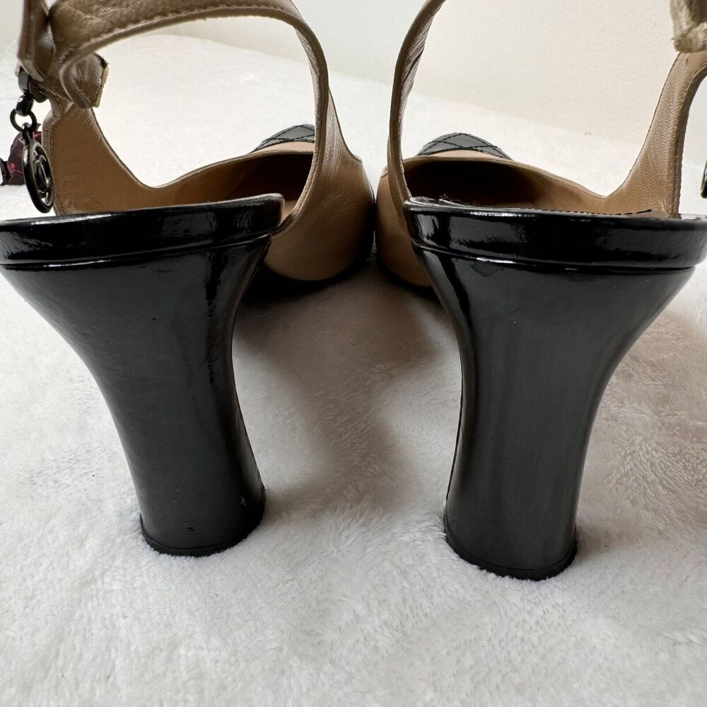 Chanel Womens Slingback Heels Mixed Media Patent Leather Quilted Beige Size 36.5 - Picture 8 of 13